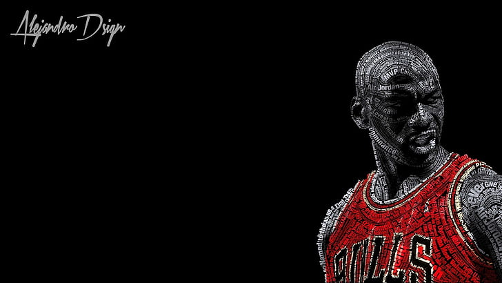 typographic portraits michael jordan basketball chicago bulls black background, HD wallpaper