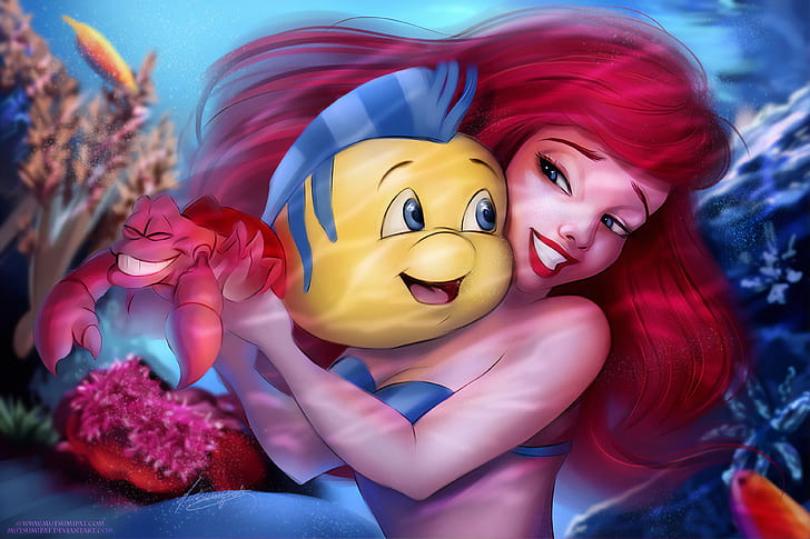 The Little Mermaid, Ariel (The Little Mermaid), Blue Eyes, Fish, HD wallpaper