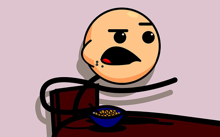 brown and black stick man eating food illustration, meme, emotion