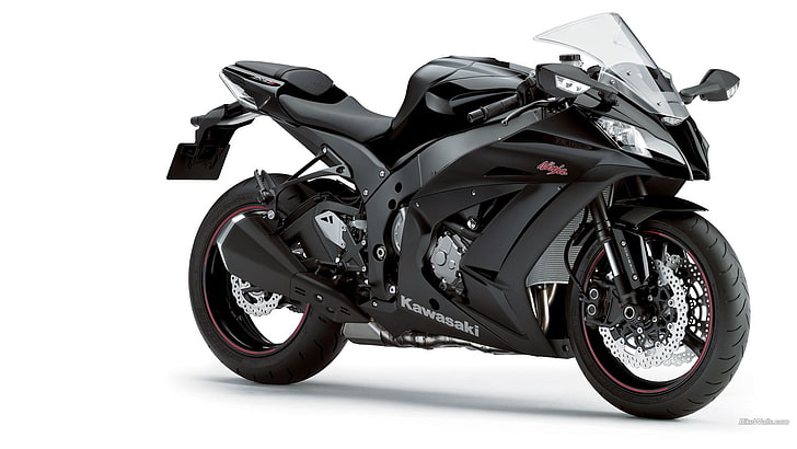 black Kawasaki sport bike, Kawasaki ninja, superbike, racing