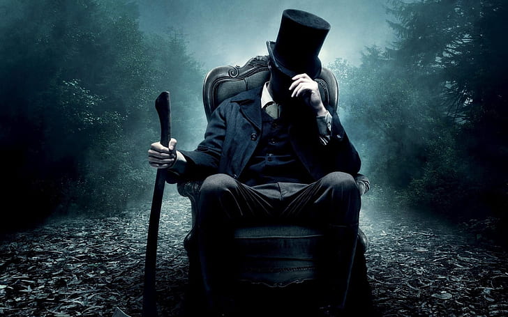 Abraham Lincoln: Vampire Hunter, man with hat, walking cane and blue suit jacket movie character, HD wallpaper