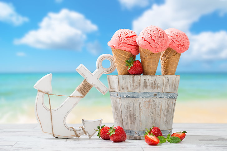 anchor, delicious, strawberry, ice cream, 8k
