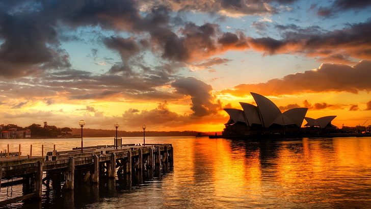 Sydney Opera during sunset, Sydney Opera House, Australia, sunlight, HD wallpaper