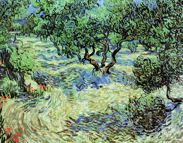 flowers, Vincent van Gogh, Olive Grove, garden trees, HD wallpaper