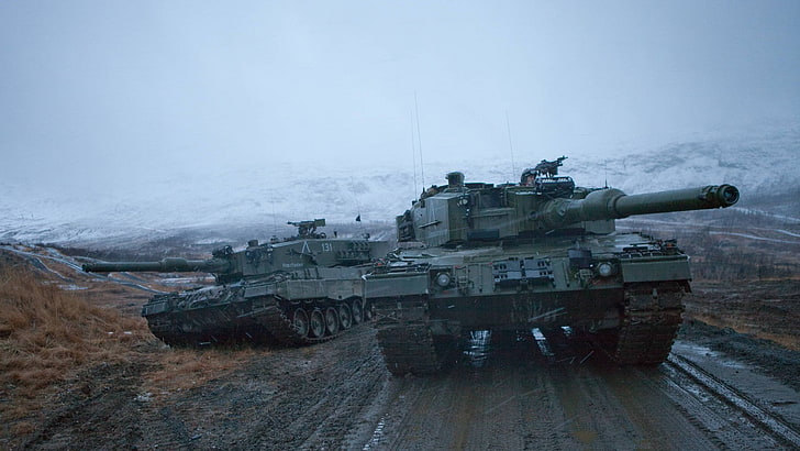 two grey battle tanks, Norway, Leopard 2, Norwegian Army, military