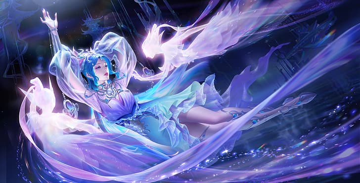 Diao Chan, Honor of Kings, genie girl, purple dresses, legs, HD wallpaper