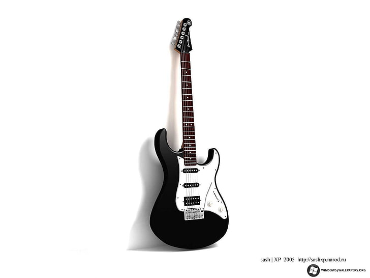 black and white stratocaster guitar, music, musical instrument, HD wallpaper