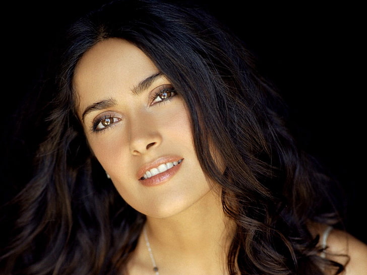 woman's face, salma hayek, actress, brunette, charming, beautiful woman, HD wallpaper