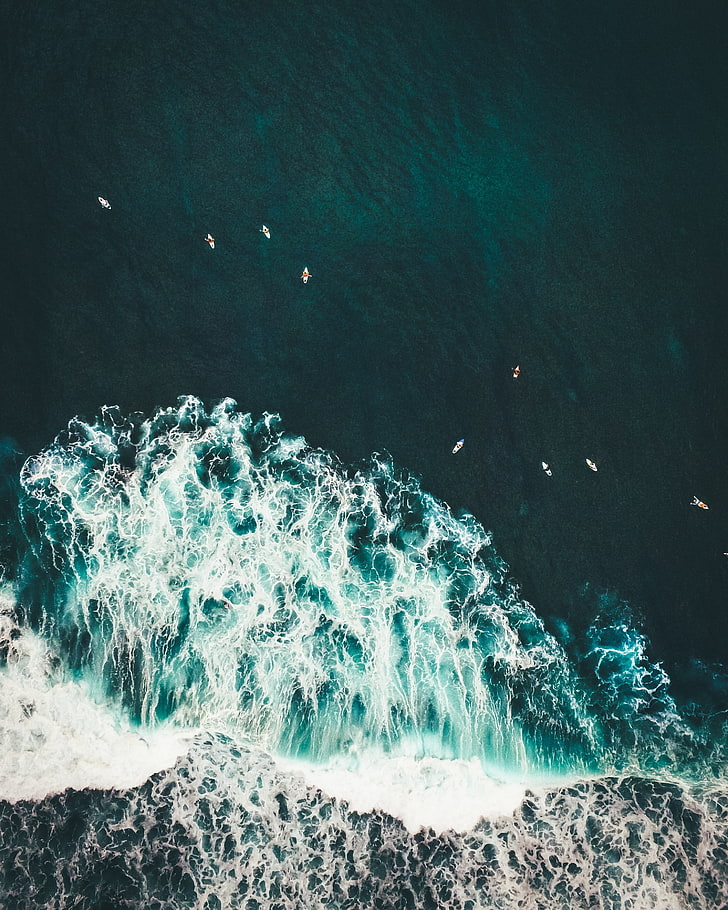 green ocean, waves, surf, water, view from above, tropics, sea
