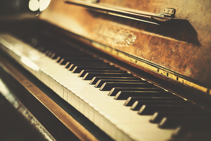 brown and gray piano, retro, keys, old, photo, plan, Vintage