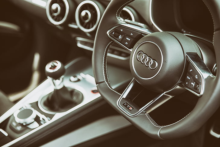 black Audio multi-function steering wheel, tts, interior, dashboard, HD wallpaper
