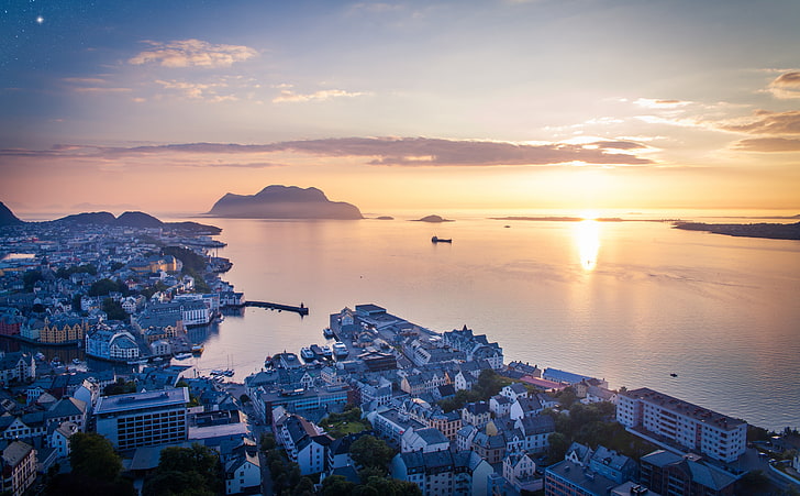 Panoramic view, Alesund town, Norway, Europe, Scenery, Architecture, HD wallpaper