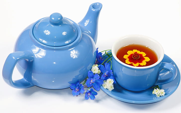 flower, tea, kettle, Cup, still life, HD wallpaper
