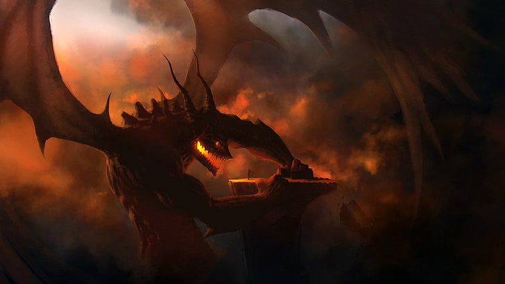 dragon wallpaper, artwork, fantasy art, demon, hell, creature