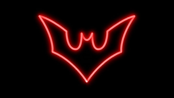 batman beyond, red, neon, sign, illuminated, black background, HD wallpaper