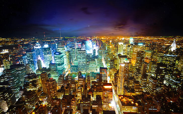 landscape, night, city, New York City, USA
