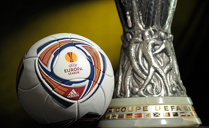 UEFA Europa League Trophy, white Europa soccer ball, Sports, Football
