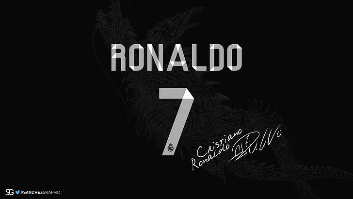Cristiano Ronaldo 7 with signature, Sanchez Desing, numbers, vector