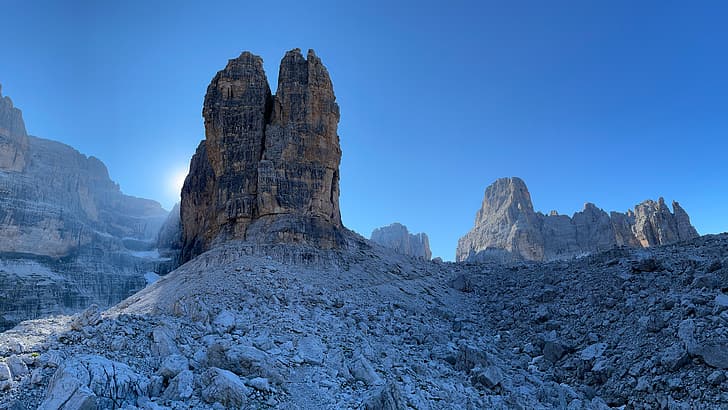 Dolomites, Cima Molveno, Italy, cliff, rocks, landscape, blue, HD wallpaper