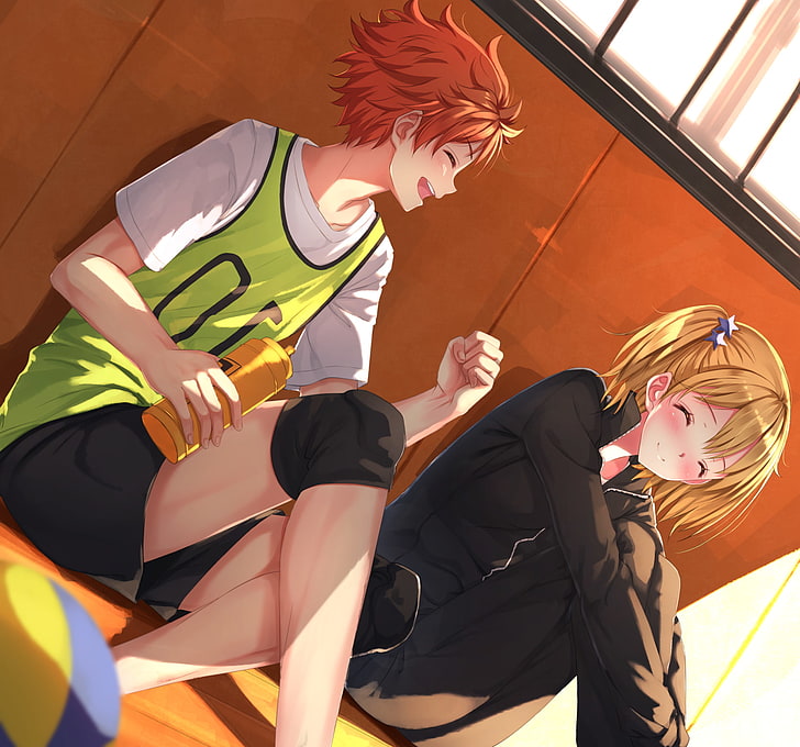 Anime Boys, Anime Girls, Haikyuu, Hinata Shouyou, shorts, sitting, HD wallpaper
