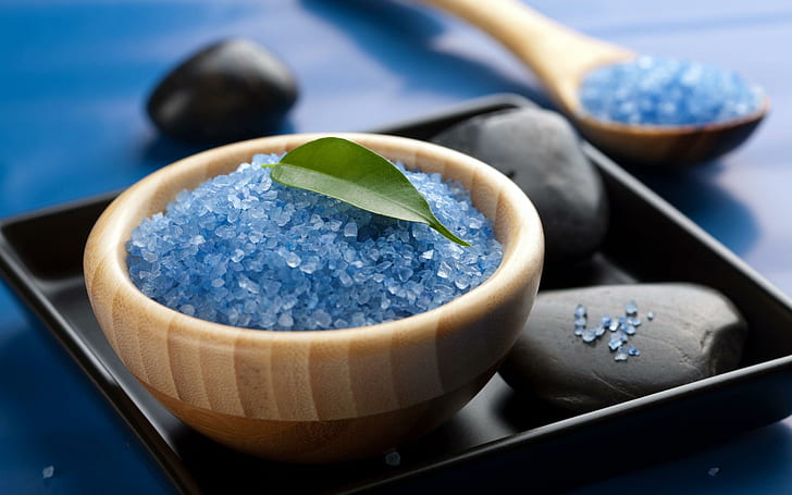 Salts From Bath, moments, relax, blue, therapy, beauty, 3d and abstract, HD wallpaper