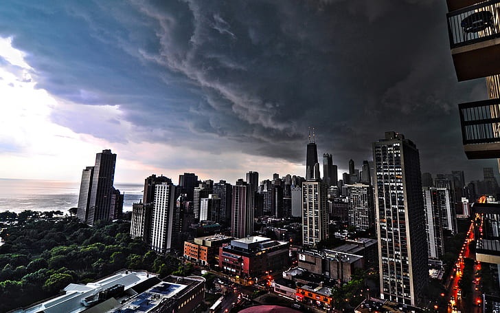 Dark City Storm Clouds Over Chicago Wallpapers Hd 2560×1440