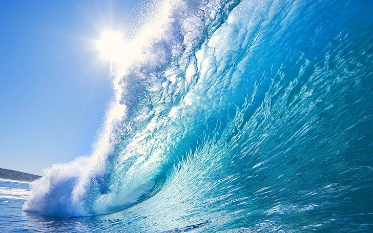 waves, sea, water, beauty in nature, sky, sunlight, motion, HD wallpaper