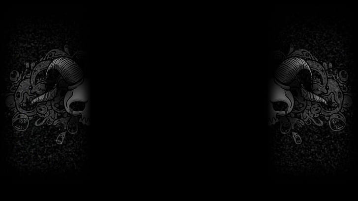 black background, simple, minimalism, digital art, skull, horns, HD wallpaper