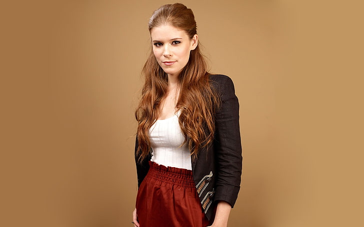 women's black suit jacket and white top, Kate Mara, actress, brunette