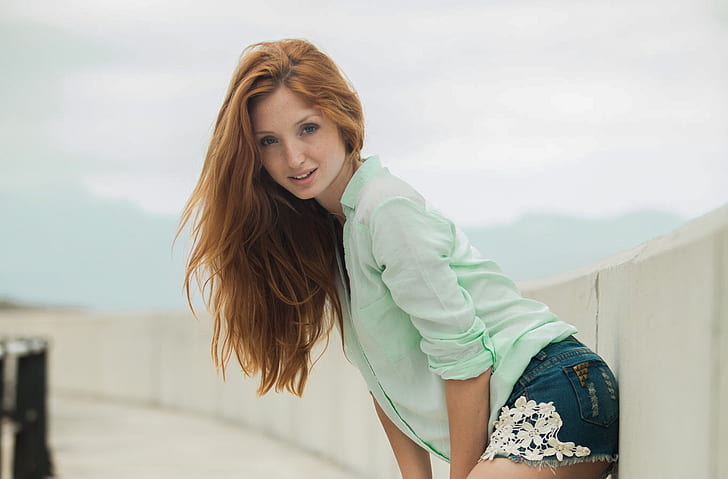 Michelle H. Paghie, women, redhead, looking at viewer, model, HD wallpaper