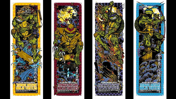 four TMNT wallpaper, Teenage Mutant Ninja Turtles, comic art