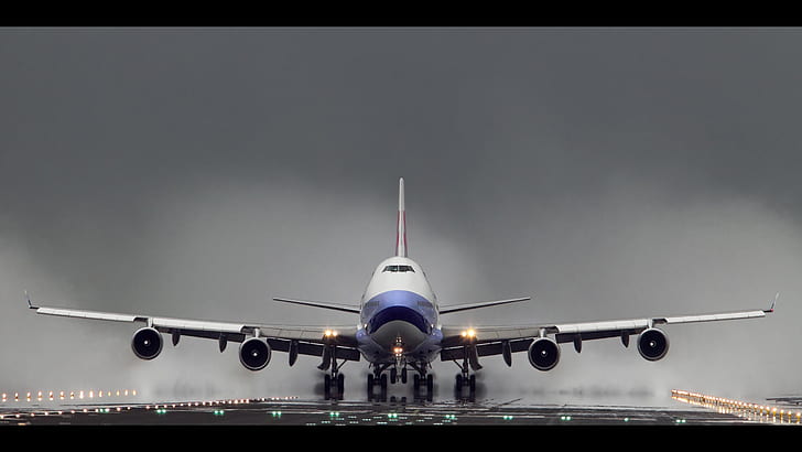 Boeing 747 B-18208 HD, airplane, eham, rain, schiphol, thunder
