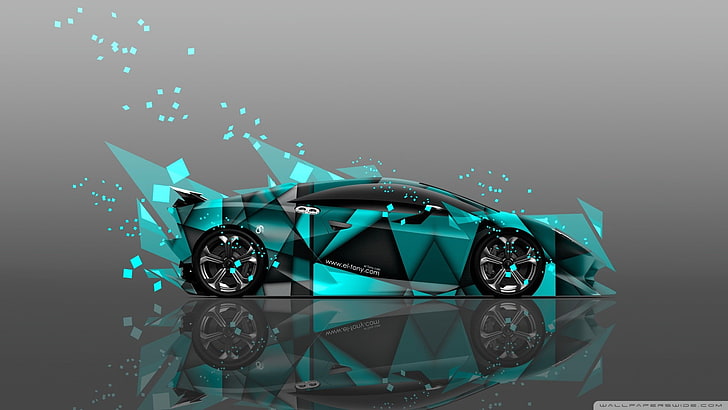 teal supercar coupe, Carros, abstract, backgrounds, illustration