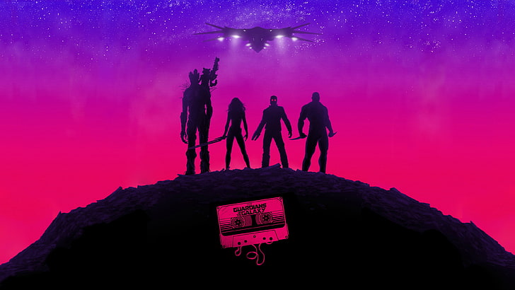 silhouette of four person wallpaper, silhouette of four person standing on mountain during nighttime