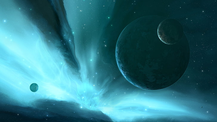 blue and black planet illustration, space, space art, JoeyJazz