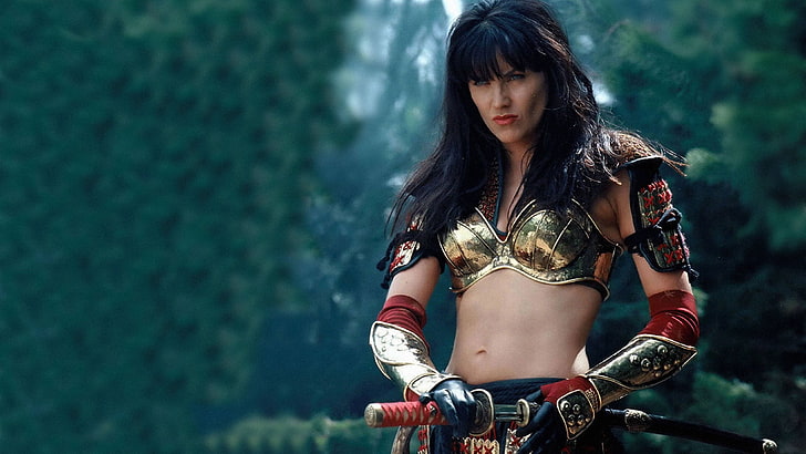 movie character female with gold and red armor outfit, Xena: Warrior Princess