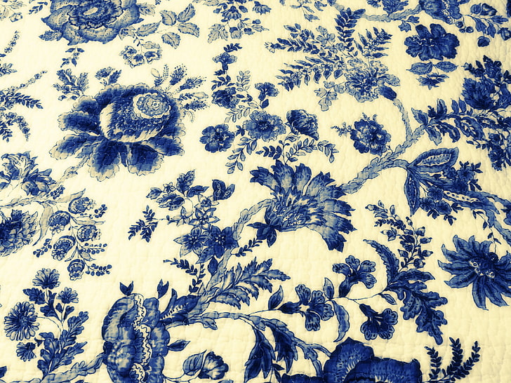 white and blue floral textile, texture, wallpaper, patterns, backgrounds