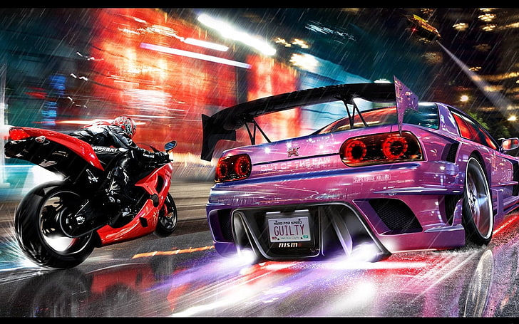 HD wallpaper: purple sports car, nfs, need for speed, motorcycle, nissan  gtr | Wallpaper Flare