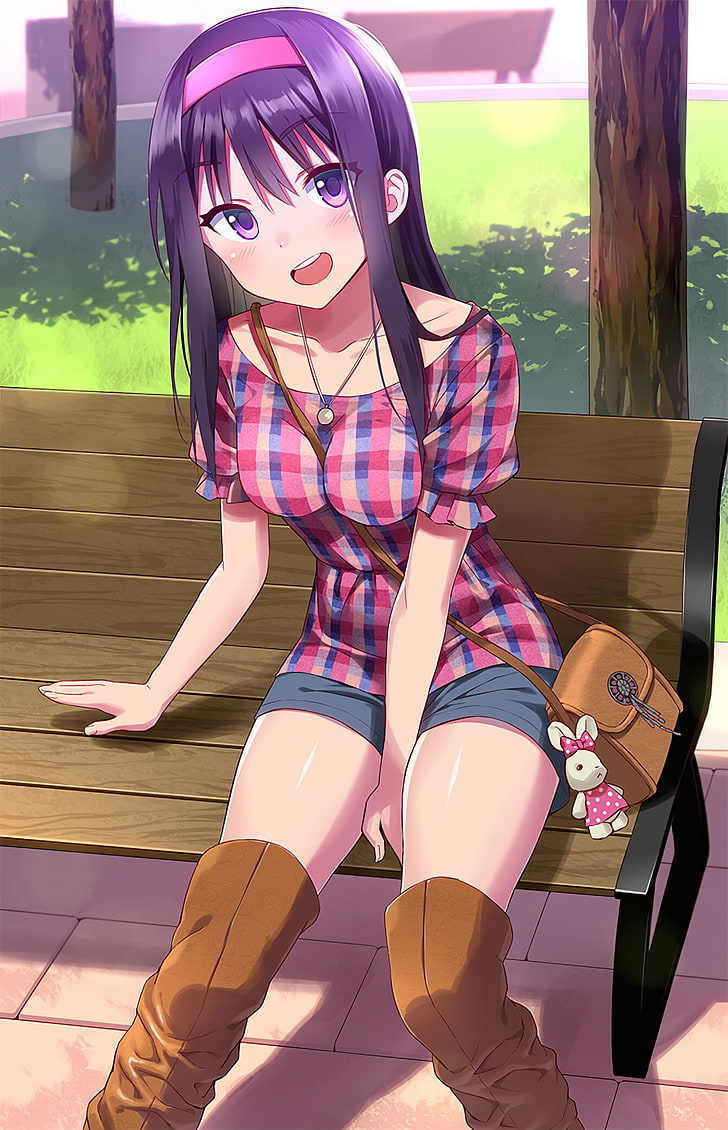 purple-haired female anime character illustration, anime girls