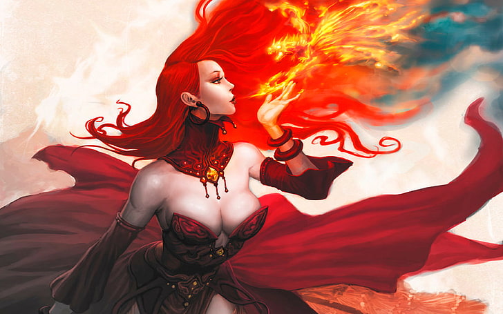 Dota 2 Lina Beautiful Girl Dragon Magic fire picture HD Wallpaper for Mobile phones Tablet and computers 3840×2400