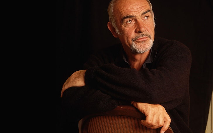 Sean Connery, chair, actor, black background, mujina, producer