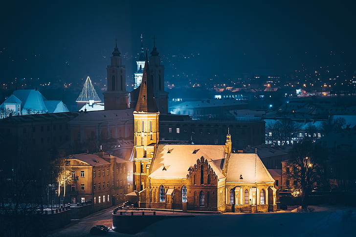 night, the city, Lithuania, Kaunas