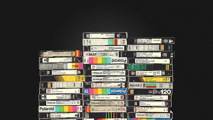 VHS, photography, BASF, polaroid, cassette, video tape, Hitachi Maxell, HD wallpaper