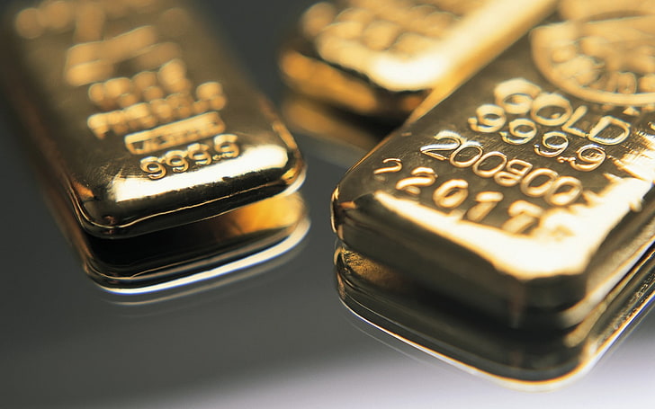 two gold-colored bars, money, metal, finance, close-up, gold colored, HD wallpaper