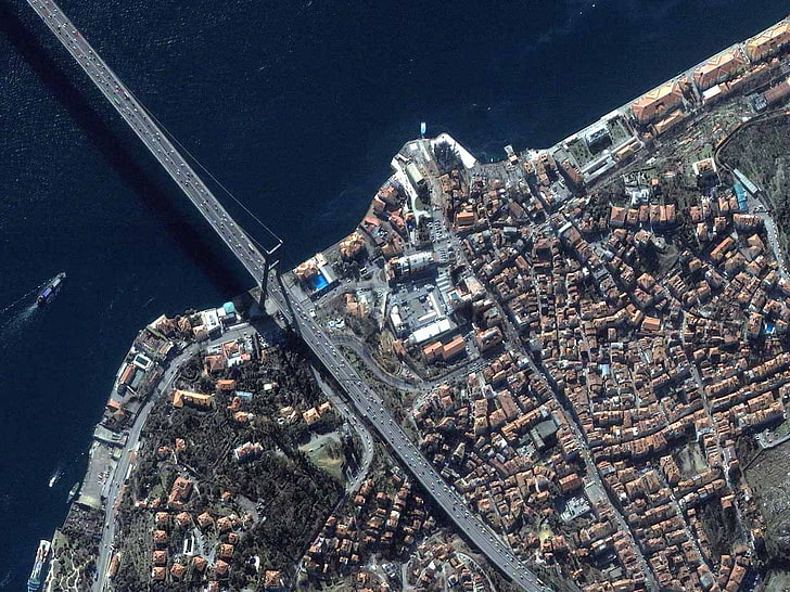 low angle photo of city with bridge near the body of water, Istanbul