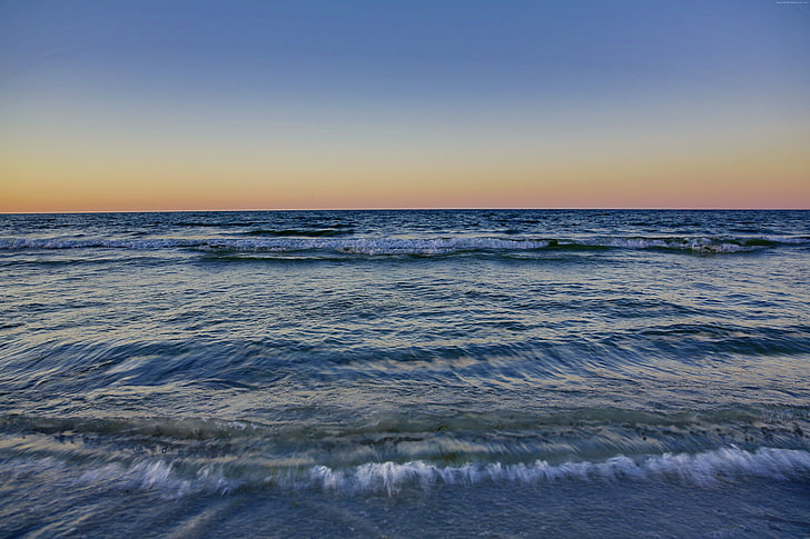 Ostsee, 4k, sunset, 8k, 5k, waves, Baltic Sea, water, sky, horizon over water