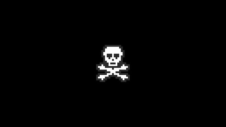pixel art, pixels, skull, skull and bones, pirates, HD wallpaper