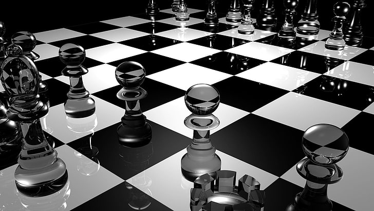 HD wallpaper: white glass chess piece set, board games, monochrome ...