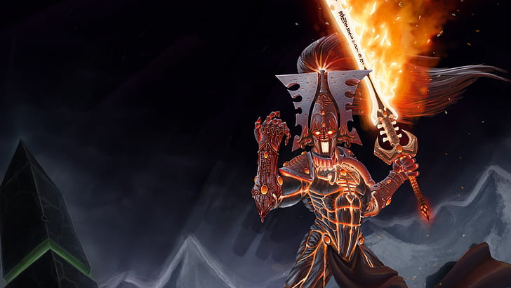 fire, sword, god of war, eldar, Warhammer 40 000, Avatar of Khaine