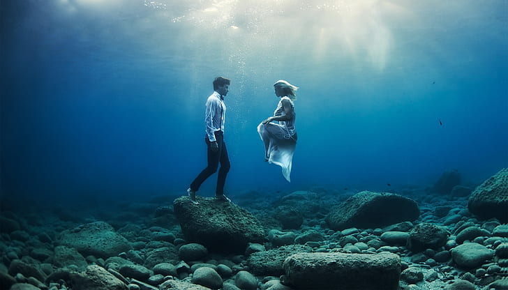 couple, men, women, sea, underwater